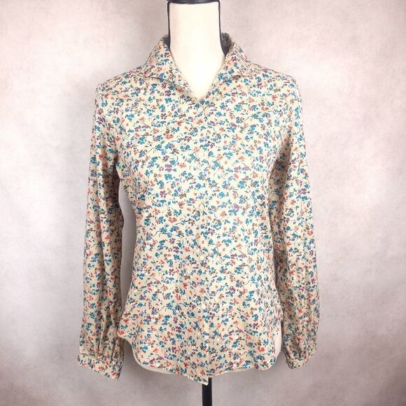 Vintage Foxcroft Lo g Sleeve Buttondown Floral Shirt Blouse Size 8 - Picture 1 of 8
